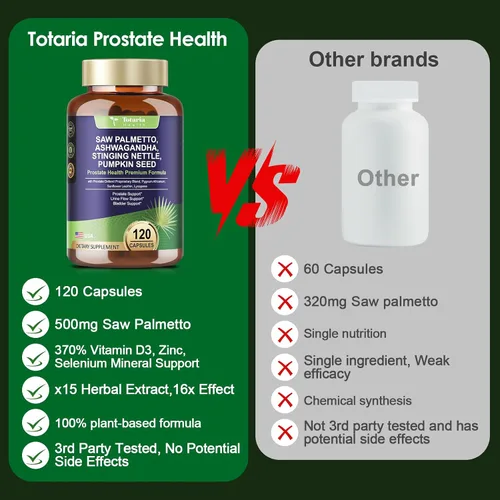 Vista 7 de Totaria Saw Palmetto Orgánico - Suplementos para la Salud de la Próstata para Hombres con Raíz de Ashwagandha, Ortiga, Semilla de Calabaza, Mezcla