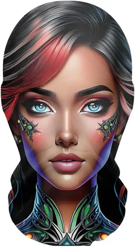 Vista 5 de Red Plume Pasamontañas 3D, máscara refrescante de cara completa, polaina para el cuello de Halloween, transpirable, estampada, bandana