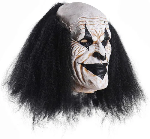 Vista 3 de Máscara facial de payaso espeluznante para adultos, máscara de bromista aterradora para Halloween (negro)