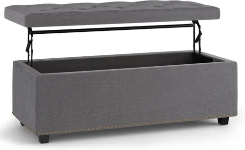 Vista 15 de Otomano rectangular de almacenamiento Simpli Home Hamilton, Madera, Gris pizarra Pizarra gris