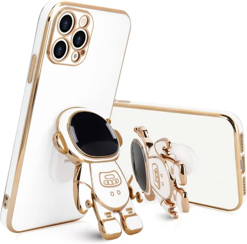 Vista 17 de Pepmune - Funda para iPhone 13 con soporte de astronauta 3D, color negro Luxury Electroplated Soft Silicone Cover with Holder, Lovely 3D Cartoon