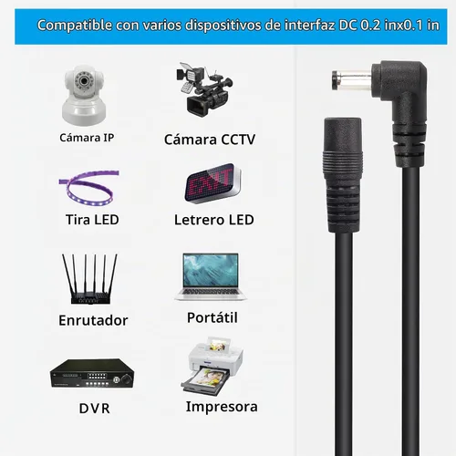 Vista 3 de GINTOOYUN Paquete de 2 cables de extensión de alimentación DC5525, DC 0.2 in x 0.1 in, ángulo recto, macho a hembra, cable resistente de 3 pies 18