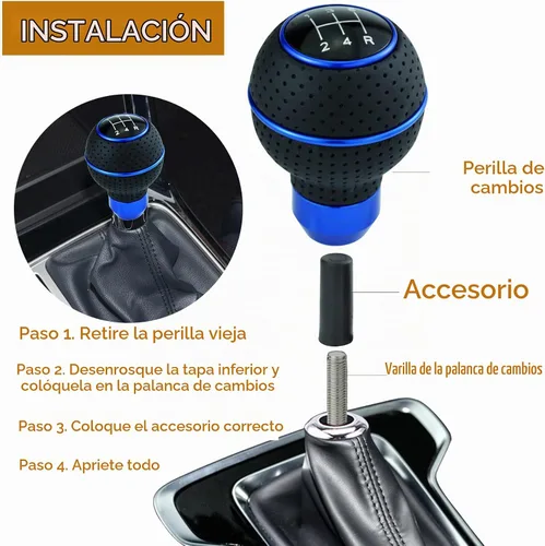 Vista 2 de Pomo de palanca de cambios de 5 velocidades, pomo de transmisión en forma de bola, mango de palanca de cambios de cuero PU para la mayoría de Azul