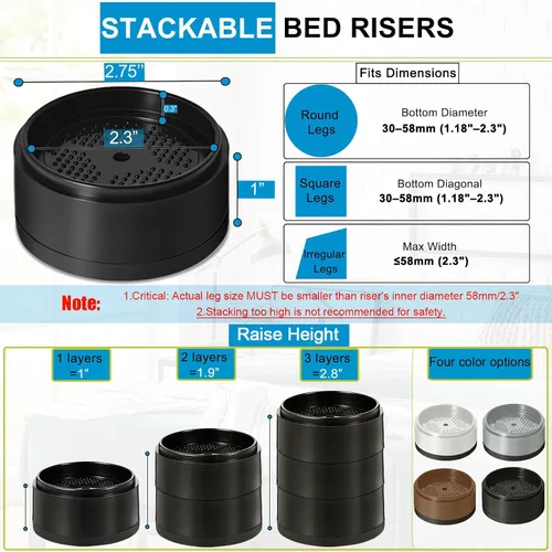 Vista 2 de Elevadores de cama de 1 pulgada, 2 pulgadas, 3 pulgadas, 4 pulgadas de alta resistencia, elevador de muebles ajustable para mesa, escritorio, sofá