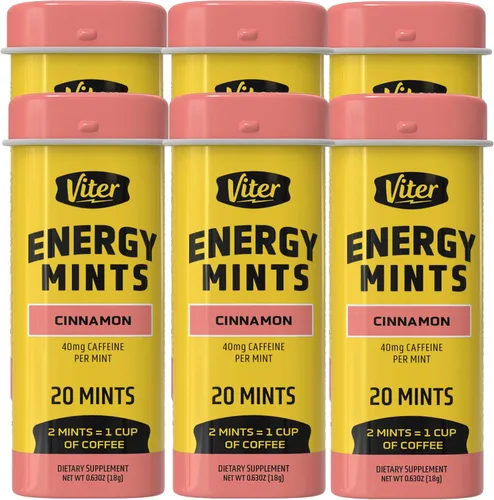 Vista 14 de Viter Energy Mentas con Cafeína 40mg de Cafeína, Vitaminas B, Sin Azúcar. (Menta Chocolate, 20 piezas, Paquete de 6)