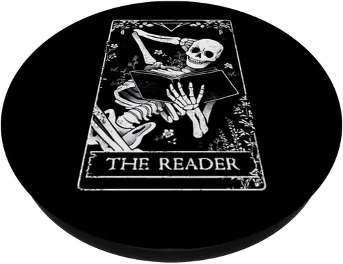 Vista 2 de The Reader - Tarjeta de tarot floral botánico esqueleto lectura, PopSockets intercambiables PopGrip