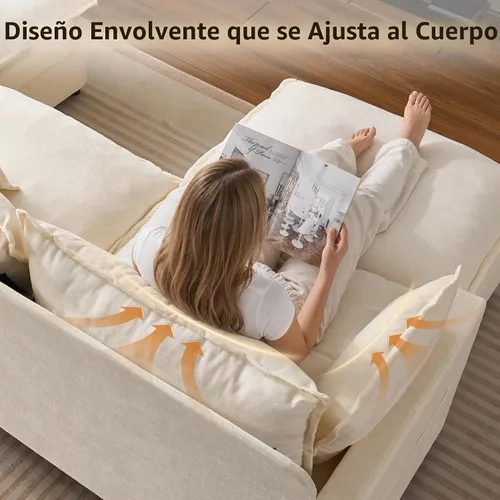 Vista 4 de Sofá modular modular de 108 pulgadas, en forma de U, moderno y cómodo, con otomana y almohadas móviles, sofás de asiento profundo para sala de Beige