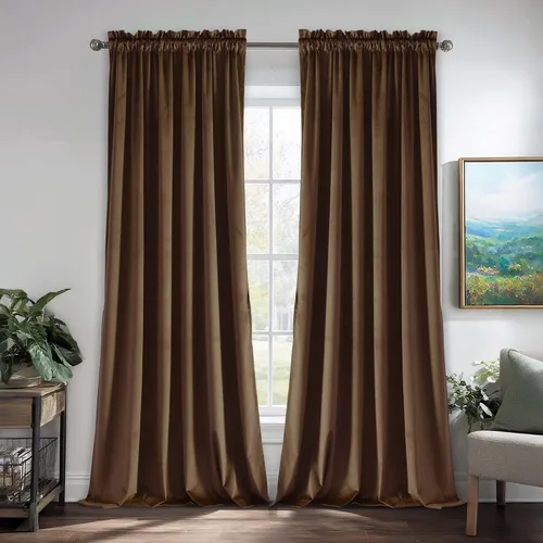 Vista 33 de JIUZHEN Cortinas de terciopelo beige de 63 pulgadas de ancho x 63 pulgadas de largo, cortinas de terciopelo retro suaves con bolsillo para barra