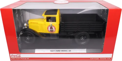 Vista 4 de Motor City Classics Coca-Cola Diecast coleccionable Ford Modelo AA 1931 (versión amarilla) escala 1:24 424023 con licencia