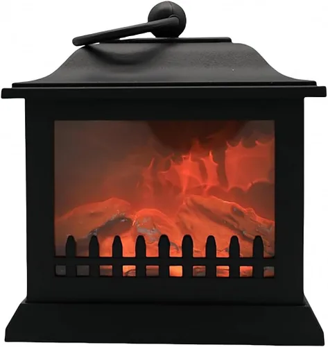 Vista 22 de Farol de chimenea pequeño y acogedor tradicional realista con efecto de llama de leña, luz LED, estilo carbón, lámpara de mesa
