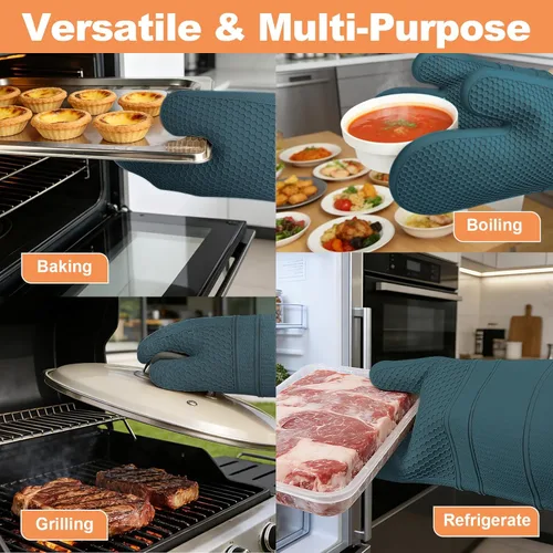 Vista 4 de YUTAT Silicone Oven Mitts,Heat Resistant 500F Kitchen Mitts 2PCS,Waterproof Cooking Gloves with Soft Polyester Filling for Kitchen Cooking Baking