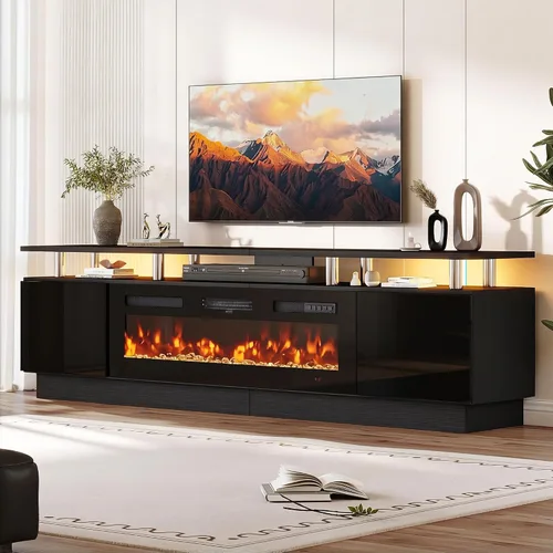 Vista 19 de oneinmil Soporte de TV con chimenea de 70 pulgadas para sala de estar, centro de entretenimiento con chimenea eléctrica con luces LED dobles