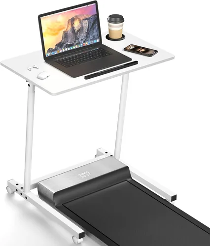 Vista 10 de Eocnrhe Escritorio de caminadora, escritorio móvil de pie pequeño con ruedas para almohadilla para caminar, mesa portátil para laptop, mesa rodante