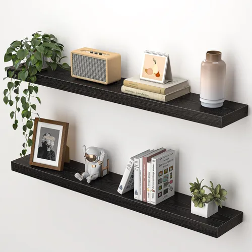 Vista 25 de Heimlove Estantes flotantes para pared, estante de 16 pulgadas para baño pequeño, almacenamiento montado y exhibición, estantes de madera para Negro