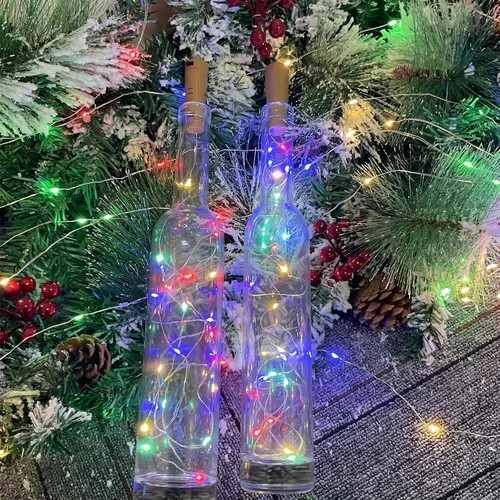 Vista 4 de Etinga Paquete de luces LED para botellas de doble batería, 6.6 pies, 20 LED, el doble de tiempo de iluminación, para uso en interiores