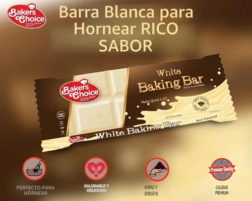 Vista 4 de Baker's Choice Barra de chocolate blanco para hornear, barra de chocolate fácil de derretir para microondas, revestimiento de corteza de almendras
