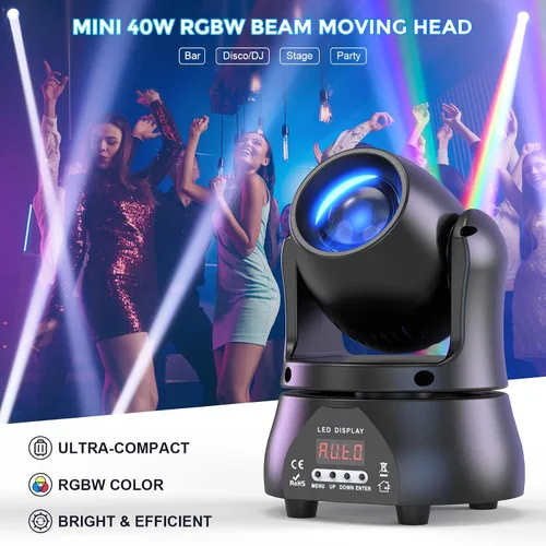 Vista 2 de 2PCS 40W LED de cabeza móvil luz RGBW haz iluminación escenario focos con sonido DMX activado modo automático para fiestas, pista de boda, banda