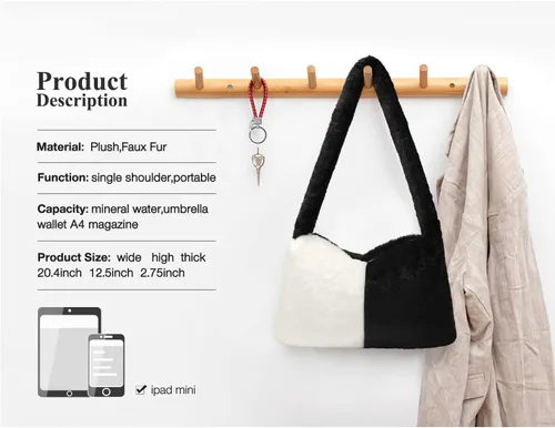 Vista 2 de Bolso de mano mullido Y2K Bolso de hombro esponjoso para mujer, bolso de felpa grande, lindo bolso de piel sintética para mujer para otoño e invierno
