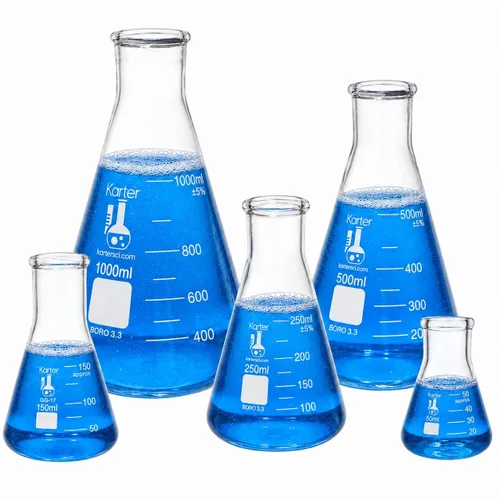 Vista 15 de Karter Scientific - Matraz Erlenmeyer de boca estrecha de 1000 ml, vidrio borosilicato 3.3, 213G22 (Individual)