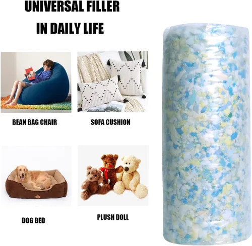 Vista 2 de BOXIN Relleno de espuma viscoelástica triturada de 5 libras para relleno de puf, espuma de relleno de almohada suave y conveniente para cojín