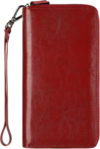 Vista 12 de Lavemi Pequeña cartera compacta para mujer, con bloqueo RFID, de piel auténtica, plegable, con ventanas de identificación