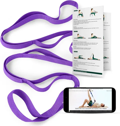 Vista 10 de Trideer Stretching Strap with Loops & Leg Lifter, Non-Elastic PT-Style Physical Therapy Strap for Knee Replacement Rehab, Hamstring, Calf & Back