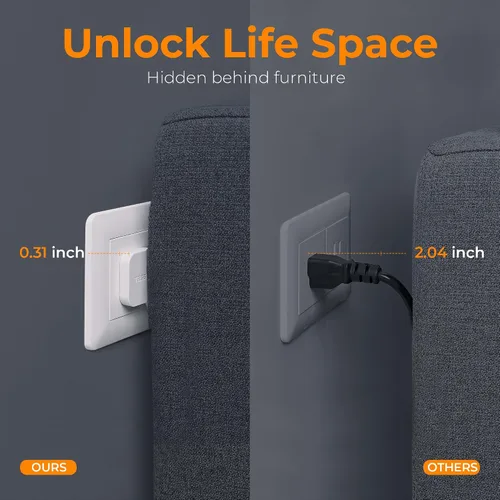 Vista 5 de TESSAN - Regleta de alimentación con protector de sobretensiones, cable de extensión de enchufe plano TESSAN de 10 pies con 12 salidas de CA con 3