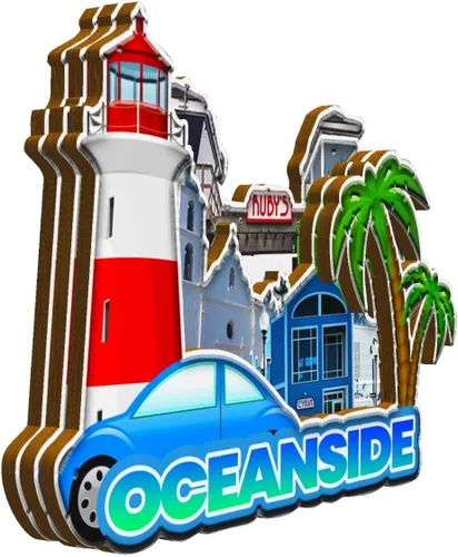 Vista 2 de Oceanside California USA - Imán de madera para nevera, monumentos en 3D, recuerdos coleccionables, decoración hecha a mano, 1396