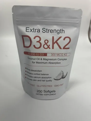Vista 2 de Vitamina D3 K2 de 10000 UI, extra fuerte Wellness D3K2 con triple magnesio y aceite de coco para una máxima absorción, apoya la salud ósea e