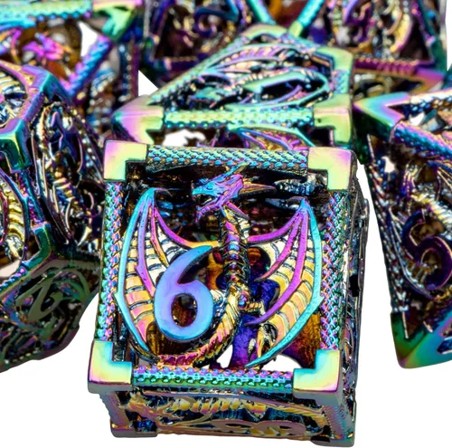 Vista 17 de ARUOHHA Juego de dados huecos de metal DND, dados D y D de oro antiguo, juegos de rol RPG, dados poliédricos con caja de regalo D20 D12 D10 D8 D6 D4