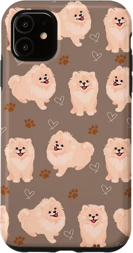 Vista 8 de Funda marrón para iPhone 13 Pro Max con diseño de pomerania y cachorros