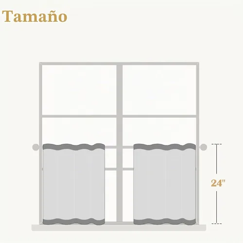 Vista 2 de Jinchan - Cortinas de lino a rayas para cocina, 24 pulgadas, beige, 2