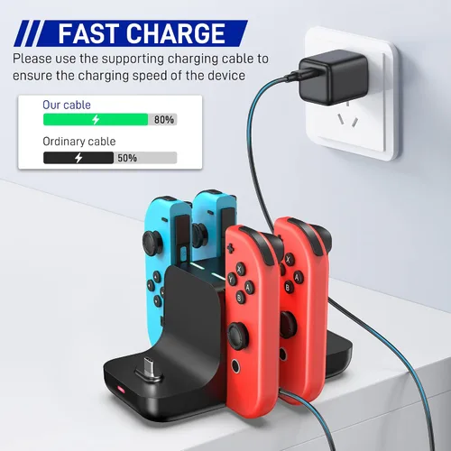 Vista 2 de RHOTALL Cargador de controlador de interruptor para Nintendo Switch, OLED, Lite, 6 en 1 Joycon y estación de carga Pro Controller, soporte de carga