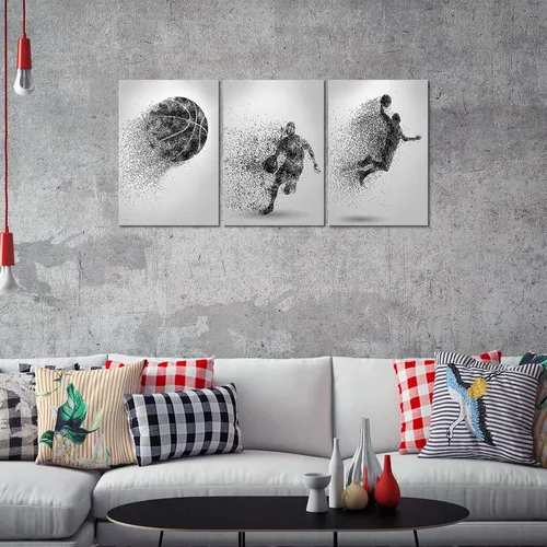 Vista 3 de Arte de lienzo para pared, silueta de partículas de baloncesto, póster de deportes, impresiones artísticas, pintura, cuadros enmarcados, obra