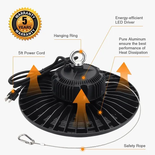 Vista 9 de Luz de bahía alta UFO LED 100W 15000 lúmenes【Ahorro energético, reemplaza 400W MH/HPS】 Voltaje amplio 100-277V para almacén, tienda, fábrica, taller