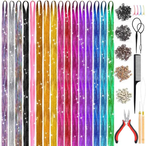 Vista 12 de Kit de 65 piezas de plumas para el cabello con herramientas para extensiones de cabello, kit de extensiones de plumas de cabello sintético largo