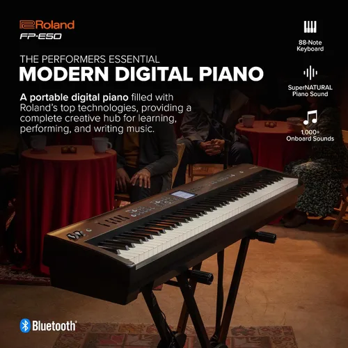 Vista 2 de Piano digital Roland FP-E50 Piano premium y biblioteca de sonidos expandible Teclado de 88 notas con acción de martillo Acompañamiento