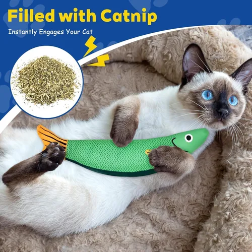 Vista 5 de Juguetes para gatos, paquete de 3 juguetes de hierba gatera para gatos, suaves y duraderos con sonido de sonajero, juguetes interactivos para gatos