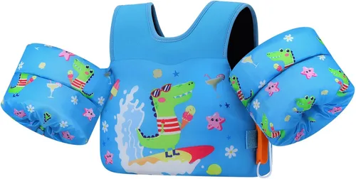Vista 7 de MoKo Chaleco de natación para niños pequeños de 13-30/20-50/22-66 libras, flotadores de brazo de natación de dibujos animados, alas de agua