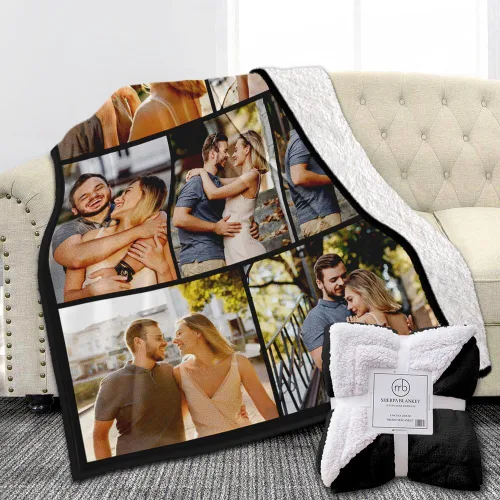 Vista 14 de Manta de Forro Polar Sherpa con Foto Personalizada - Suave, Cálida, Esponjosa - Regalos Personalizados para Parejas, Novio, Novia - Manta con Imagen