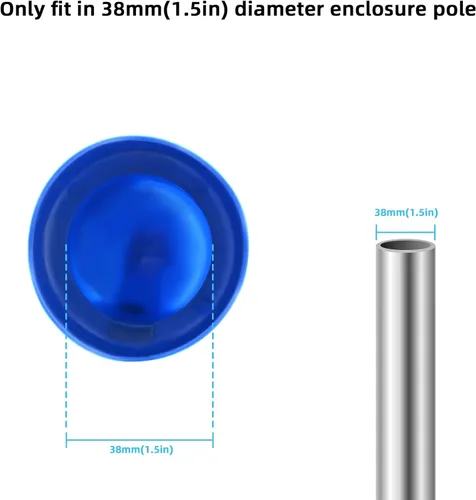 Vista 2 de Tapas de poste de recinto de trampolín de 1.5 pulgadas de diámetro con pulgar roscado, color azul, solo se ajustan a poste de trampolín de 1.5