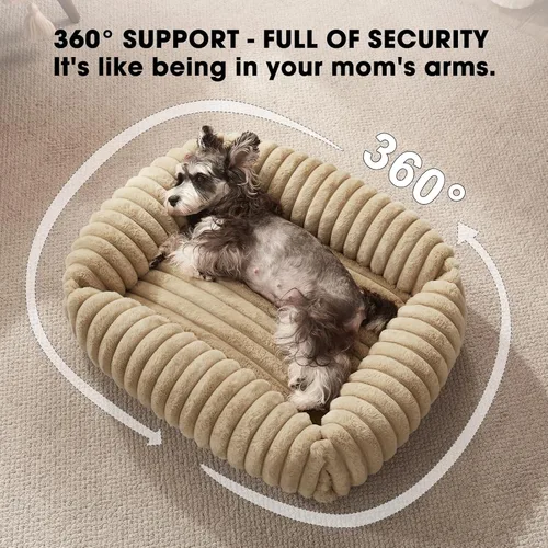 Vista 9 de FURTIME Cama para perros de tamaño mediano, cama ortopédica lavable para mascotas con funda extraíble, rectangular, suave, relajante, para Beige