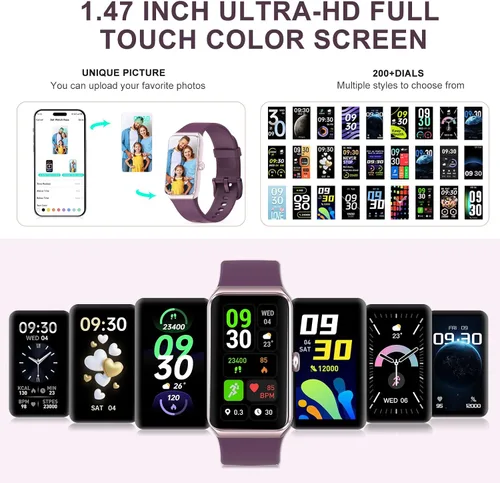 Vista 2 de Monitor de actividad física, reloj de fitness con frecuencia cardíaca 24/7, oxígeno en sangre, presión arterial, relojes inteligentes con más de 100