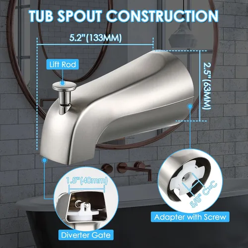 Vista 4 de Enhon Boquilla de bañera con desviador, repuesto de boquilla de grifo de bañera deslizante, conexión de tubo de cobre de 1/2, fácil de instalar