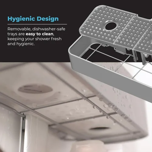 Vista 7 de ShowerSMART Organizador de ducha higiénico resistente a la corrosión, organizador de baño colgante con estantes ajustables, bandejas fáciles
