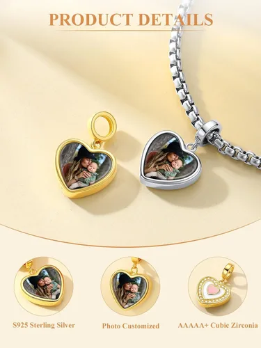 Vista 46 de Custom4U Photo Charms for Bracelets 925 Sterling Silver/Gold Plated Heart/Tree of Life/Round Charm Bead Personalized with Picture Custom