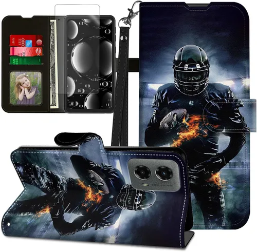 Vista 26 de Funda para Motorola Edge 2022 con protector de pantalla, soporte y tarjetero y correa para la muñeca, funda magnética para Moto Edge 2022 5G UW Lobo