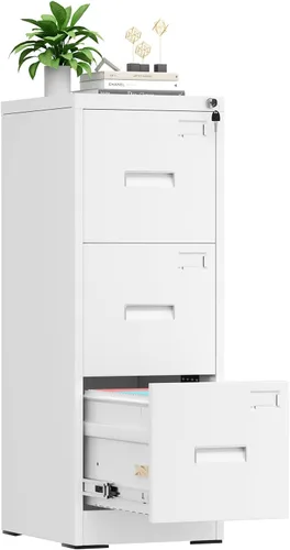 Vista 12 de INTERGREAT - Archivador de 3 cajones, gabinetes de archivo de metal con cerradura, gabinete móvil de oficina con ruedas para tamaño legal/carta