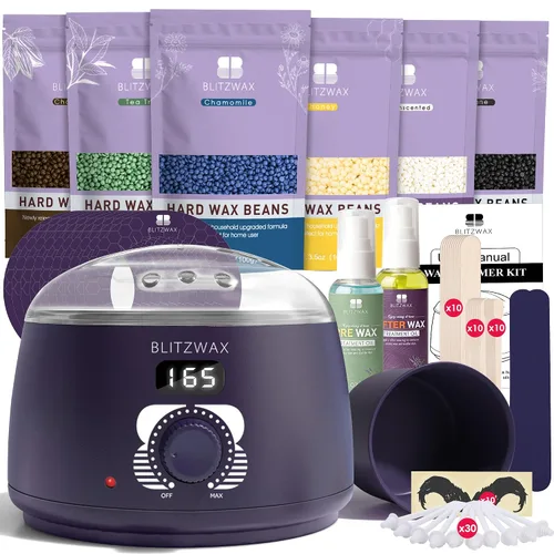 Vista 12 de BLITZWAX Kit de depilación brasileña y bikini para mujer, calentador de cera dura para cara, piernas y cuerpo, kit de depilación en casa, apto