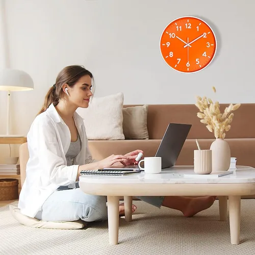 Vista 4 de JENLYSTIME Reloj de pared moderno con número 3D de 12 pulgadas para interiores y exteriores, esfera redonda brillante y colorida, cuarzo silencioso